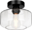 Picture of Industrial Semi Flush Mount Ceiling Light, 800 Lumen LED Bulb Included, Seeded Glass Shade Farmhouse Light Fixture for Hallway Corridor Kitchen Bathroom Bedroom Passway