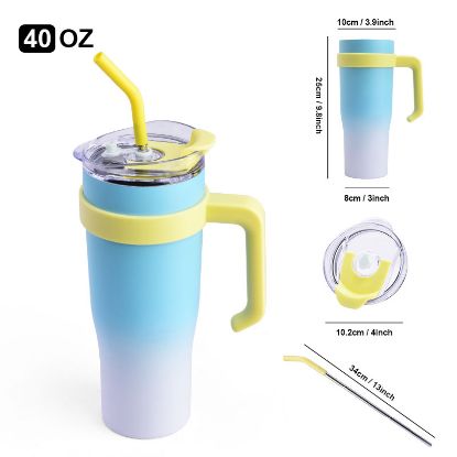 Picture of 40 oz Tumbler with Handle and Straw, 100% Leak Proof Tumblers Cup, Stainless Steel Insulated Travel Coffee Mug, Keeps Drinks Cold for 24 Hours or Hot for 10 Hours, Fit for Car Cup Holder, blue