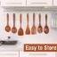 Picture of 9 Piece Natural Teak Wooden Kitchen Utensil Set with Spoon Rest - Comfort Grip Cooking Spoons and Utensils Holder